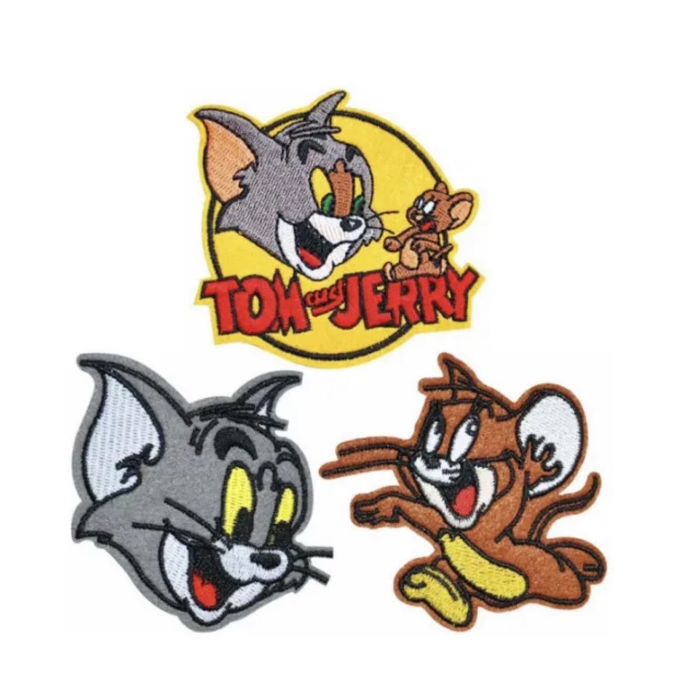 3 Pieces Tom And Jerry Cartoon Logo Round Embroidered Iron On Patch